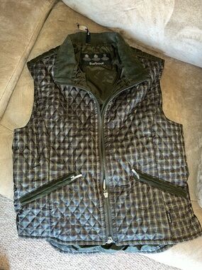Barbour Quilted Olive Green Plaid Vest
